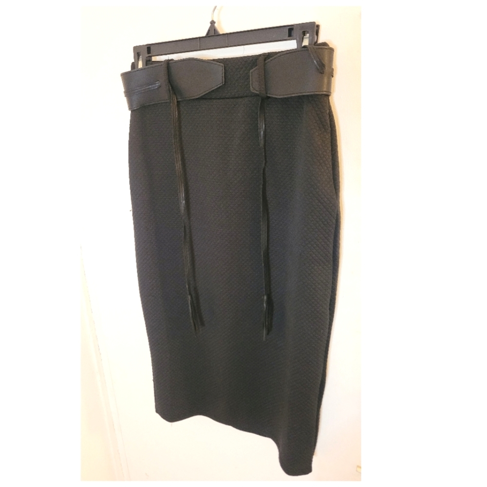 Black Midi Pencil Skirt with Belt